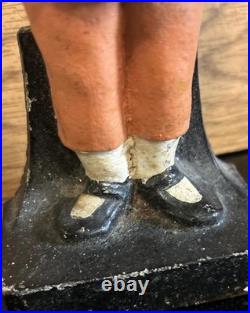 Boy Carrying Fruit Basket Antique Cast Iron Door Stop Unmarked 9x4RARE