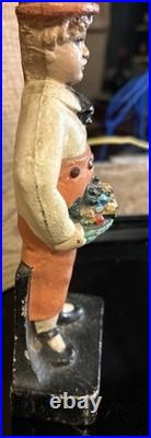 Boy Carrying Fruit Basket Antique Cast Iron Door Stop Unmarked 9x4RARE