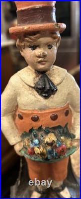 Boy Carrying Fruit Basket Antique Cast Iron Door Stop Unmarked 9x4RARE