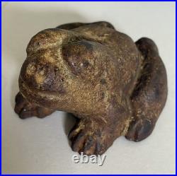 CAST IRON FROG SMILING DOORSTOP VINTAGE Slight TRACE PAINT, Nice Patina