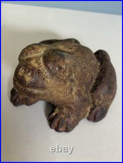 CAST IRON FROG SMILING DOORSTOP VINTAGE Slight TRACE PAINT, Nice Patina
