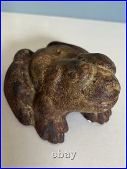 CAST IRON FROG SMILING DOORSTOP VINTAGE Slight TRACE PAINT, Nice Patina