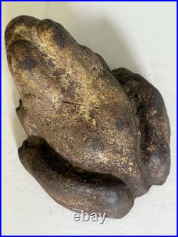 CAST IRON FROG SMILING DOORSTOP VINTAGE Slight TRACE PAINT, Nice Patina