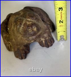 CAST IRON FROG SMILING DOORSTOP VINTAGE Slight TRACE PAINT, Nice Patina