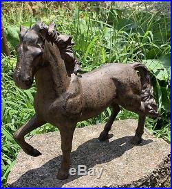 CAST IRON HORSE 10.5 In. Tall HEAVY 7.5 Lbs Vintage Prancing Door Stop or Statue