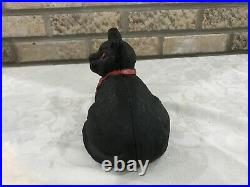Cast Iron Black Cat Door Stop Red Bow Eyes Base 7 Long