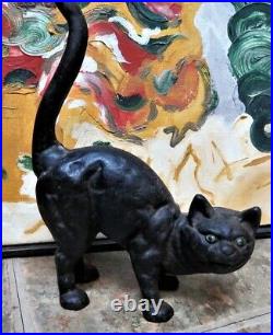 Cast Iron Black Cat Figure Doorstop Halloween Witch Antique Hubley