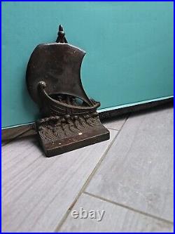 Cast Iron Door Stop Ship B&H MARKED