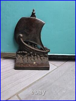 Cast Iron Door Stop Ship B&H MARKED