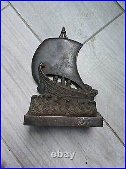 Cast Iron Door Stop Ship B&H MARKED