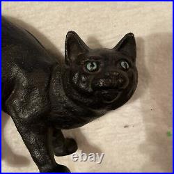 Cast Iron Doorstop Hubley Halloween Black Cat Green Eyes #216