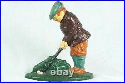Cast Iron Doorstop Vintage Golfer Golfing Hand Painted Door Stop 7.5 x 6.5