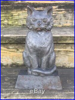 Cast Iron Hubley Doorstop Cat on Trapezoid Base Vintage Antique Door Stop