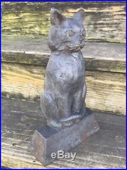 Cast Iron Hubley Doorstop Cat on Trapezoid Base Vintage Antique Door Stop