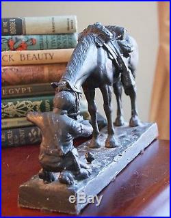 Cast Iron Lead Doorstop Book End Cowboy Horse Gun Southwest Vintage Figurine Wow