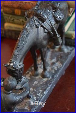 Cast Iron Lead Doorstop Book End Cowboy Horse Gun Southwest Vintage Figurine Wow