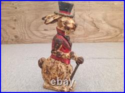 Cast Iron Rabbit in Top Hat and Cane Doorstop