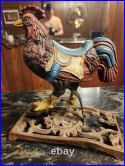Cast Iron Rocking Rooster Door Stop Rare Chicken
