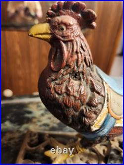 Cast Iron Rocking Rooster Door Stop Rare Chicken