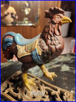 Cast Iron Rocking Rooster Door Stop Rare Chicken