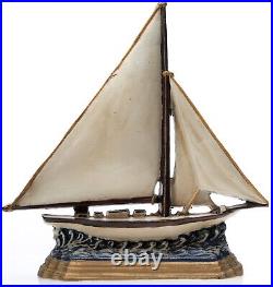 Cast Iron Sailboat Doorstop 6lbs 14x11in Nautical Marine Clipper Used Ship Boat