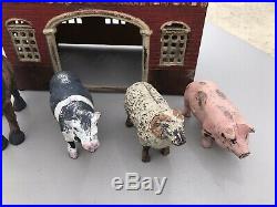 Cast Iron Stock Barn 5 Metal Farm Animals Painted Heavy Toy Doorstop Display