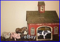Cast Iron Stock Barn 5 Metal Farm Animals Painted Heavy Toy Doorstop Display