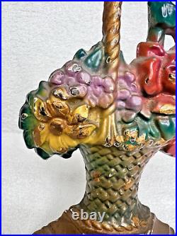 Cast iron Antique Basket of Flower Door Stop Roses Daffodil 7 1/4 Orig Paint