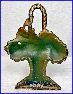 Cast iron Antique Basket of Flower Door Stop Roses Daffodil 7 1/4 Orig Paint