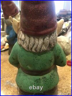 Cast iron Gnome doorstop Green Shirt Holding Mushroom HTF Rare