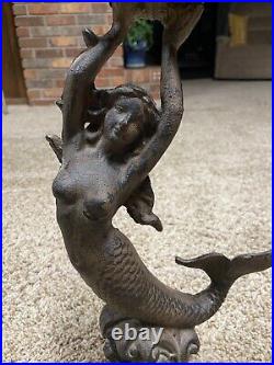 Cast iron Mermaid Birdbath Doorstop Unique 15 Tall