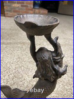 Cast iron Mermaid Birdbath Doorstop Unique 15 Tall