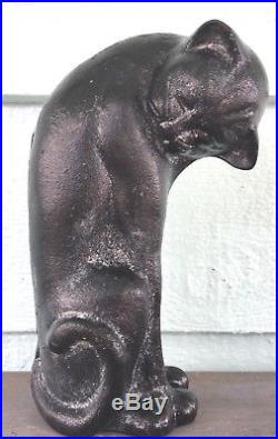 Cat seated Sculpture hand cast iron mid century Heavy statue 9 Kitten Doorstop