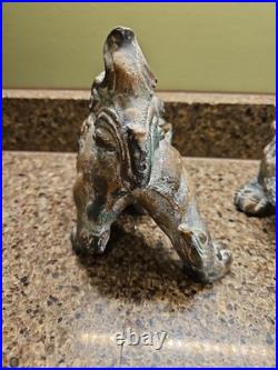 Chinese Cast Iron Fierce Foo Dog Figure Door Stop Heavy Metal Pair Vintage