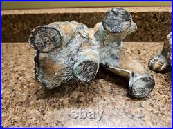 Chinese Cast Iron Fierce Foo Dog Figure Door Stop Heavy Metal Pair Vintage