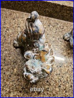 Chinese Cast Iron Fierce Foo Dog Figure Door Stop Heavy Metal Pair Vintage