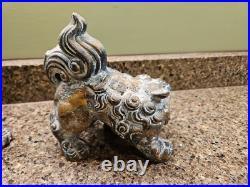 Chinese Cast Iron Fierce Foo Dog Figure Door Stop Heavy Metal Pair Vintage
