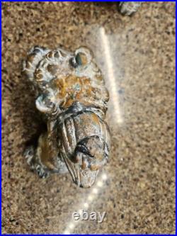 Chinese Cast Iron Fierce Foo Dog Figure Door Stop Heavy Metal Pair Vintage