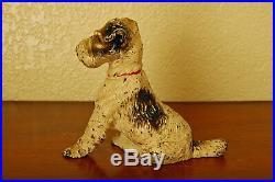 Cute Vintage Cast Iron Hubley Wire Fox Terrier Puppy Doorstop Bookend Figurine