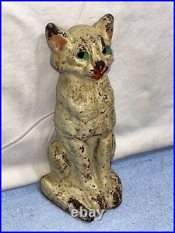 EARLY Antique 7lb Sitting CAT 10 tall DOORSTOP Paper Weight CAST IRON 1880s-90s