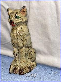 EARLY Antique 7lb Sitting CAT 10 tall DOORSTOP Paper Weight CAST IRON 1880s-90s