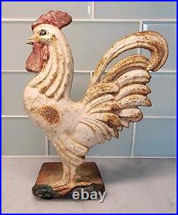 Early 20th Century Original Painted Rooster Door Stop, Vintage CS Cast Iron Early 20th Century Original Painted Rooster Door Stop, Vintage CS Cast Iron