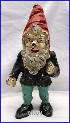 Early Cast Iron GNOME Door Stop Figure by HUBLEY Original Paint 10.5 vintage