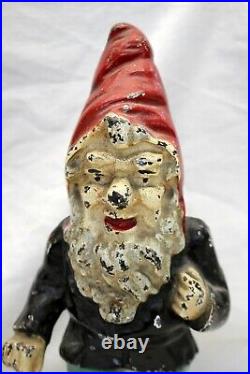 Early Cast Iron GNOME Door Stop Figure by HUBLEY Original Paint 10.5 vintage