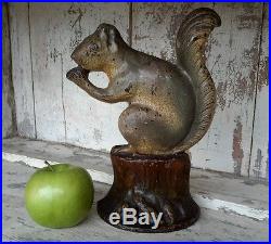 Early Hubley Cast Iron Squirrel With Nut Doorstop Original Paint AAFA