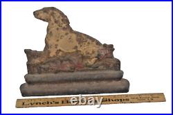 Early antique cast iron doorstop flat setter dog withflowers worn rare original