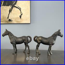 Estate Pair Large Cast Iron Horse Banks Doorstops- Beautiful Equestrian