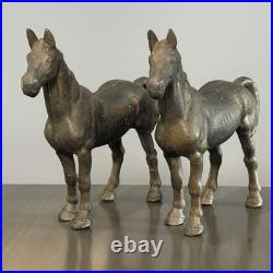 Estate Pair Large Cast Iron Horse Banks Doorstops- Beautiful Equestrian