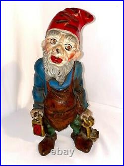 Ex. Antique Vintage Cast Iron Garden Gnome Doorstop Nuydea or Hubley Original