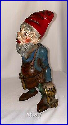 Ex. Antique Vintage Cast Iron Garden Gnome Doorstop Nuydea or Hubley Original